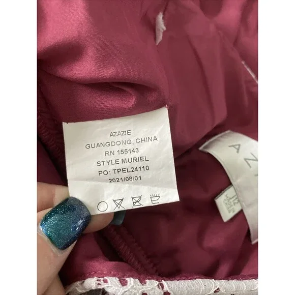 Azazie Junior Bridesmaid Dress J12 Girl's 12 Halter Floral Mulberry White Classy - Picture 8 of 9